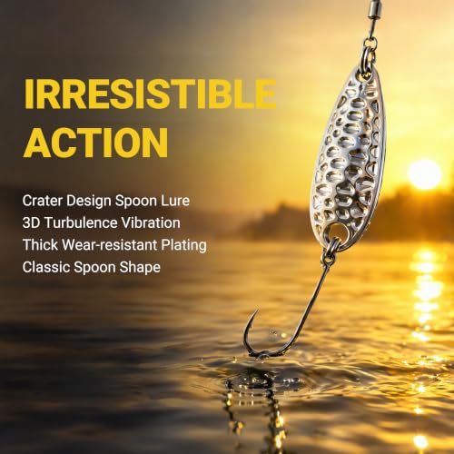 28pcs Spoon Fishing Lures Set with Hooks, Hard Metal Trout Spoons & ice Fishing Spoons for Salmon, bass, and Saltwater Fishin - color: Crater Gold & Silver