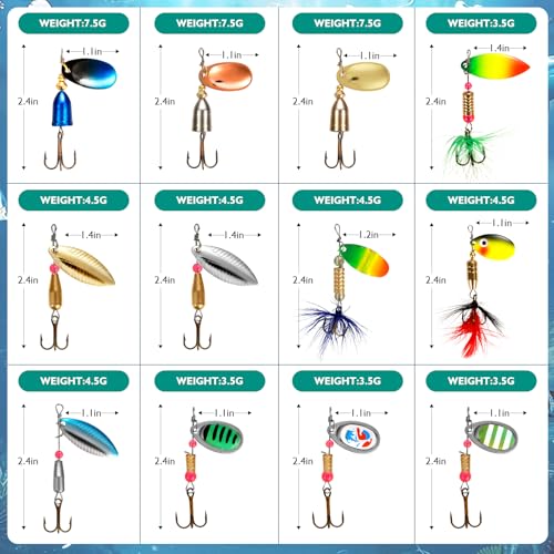 FONMANG Fishing Lure Spinner baits for Freshwater and Saltwater,2026 New Bass Trout Fishing Lures Also for Crappie Salmon Walleye Pike - color: A-12Pcs Spinners