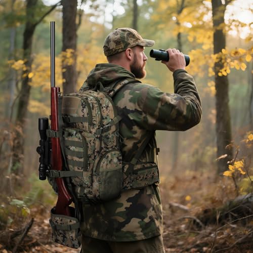 Maelstrom Tactical Backpack for Men, Water Resistant 40L Military Bag | Molle System, 900d Polyester, Laptop Pocket, Load Compression, Tripod Straps, For Hunting, Travel, Hiking,Gym, Camping - color: E.woodland Camo