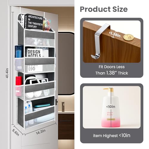 Over The Door Organizer with LifetimeWarranty, 4 Shelves & 4 Side Pockets, Large Storage Rack Holds 44lb, Heavy-Duty Reinforced Mesh Shelf for Bathroom, Closet, Toy Organization, Shoes, Towels, Grey - color: Grey, size: 4 shelf