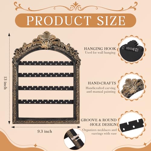 13 x 9.3'' Wall Hanging Earring Holder Black Vintage Jewelry Frame Organizers 4 Layer Wall Mounted Earrings Display Rack with Hooks Decorative Retro Jewelry Display for Necklaces - color: Black, size: 13 x 9.3''