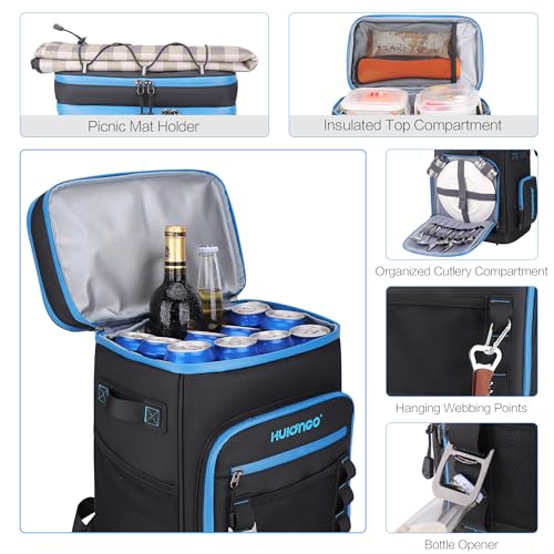 Hulongo Large Waterproof Insulated Cooler Backpack for Men & Women, Leak Proof Cooler Backpack for Camping, Beach, Fishing, Picnic, Travel, Outdoor, 30L, 48Cans - color: black