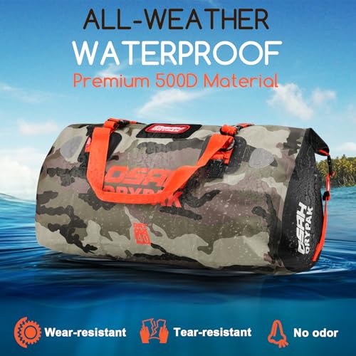 OSAH DRYPAK Waterproof Duffel Bag - Motorcycle Dry Bag Tail Bag with Large Storage Space, Waterproof Luggage Duffle Bags with Outer Mesh Zipper Pocket for Camping, Kayaking, Fishing & Traveling - color: Camouflage, size: 40L