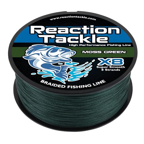 Reaction Tackle Braided Fishing Line - Pro Grade Power Performance for Saltwater or Freshwater Fish - Colored Fishing Line Braid for Extra Visibility - color: X8 Moss Green, size: 15 Lb (1500 Yards)