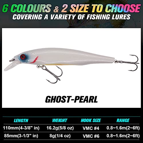 XFISHMAN Jerkbait Kit - Minnow Lure - Suspending - Bass, Smallmouth Bass, Walleye, Largemouth Bass - 1 Piece - color: Ghost-Pearl, size: 85mm（3-1/3"in）