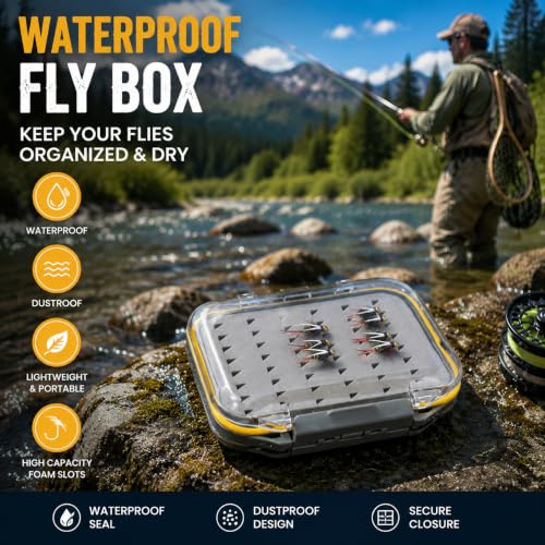 Aventik Waterproof Fly Box for Fly Fishing Double Sides Large Capacity Fly Fishing Box Streamer & Dry Fly Storage Saltwater & Freshwater - size: Size A:4.24x3.04x1.36inch