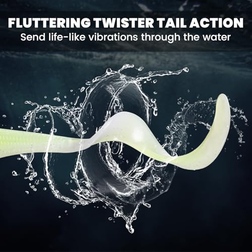 Pre-Rigged Soft Fishing Lures with Weedless Hook, Lifelike Paddle Tail Swimbaits for Bass Fishing, Freshwater & Saltwater Curly Type Tail Soft Plastic Baits for Bass, Pike, Trout, and Walleye. - color: B-2.5"-0.19oz