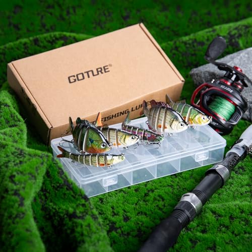 Goture Bass Fishing Lures, Lifelike Jointed Swimbait for Bass Trout Walleye Crappie Pike, Slow Sinking Segment Swimming Bait Fishing Lures for Freshwater and Saltwater, Gifts for Men - color: E1:6pcs Bass Lures with 20pcs Snaps