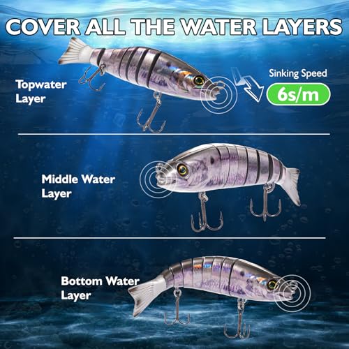 FONMANG SWIMPRO Swimbaits Northern Pike Fishing Lures,6.5in Glide Bait for Bass Fishing,3PCS Multi Jointed Swim baits, Musky Lures with 3D Holographic Bionic Finish, 2026 New