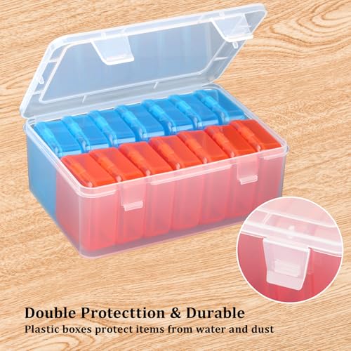 Mathtoxyz Small Bead Organizers(Red, Blue), 15 Pieces Plastic Storage Cases Mini Clear Bead Storage Containers Transparent Boxes with Hinged Lid and Rectangle Clear Craft Supply Case - color: BlueRed - 1P