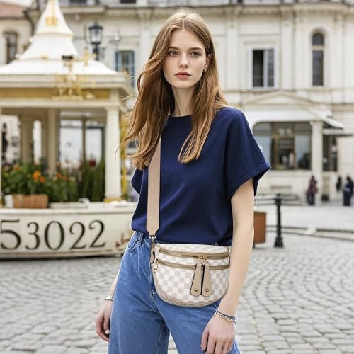 KKXIU Crossbody Sling Bag for Women Trendy Fanny Pack Vegan Leather Chest Bag | Trendy - color: 2-beige