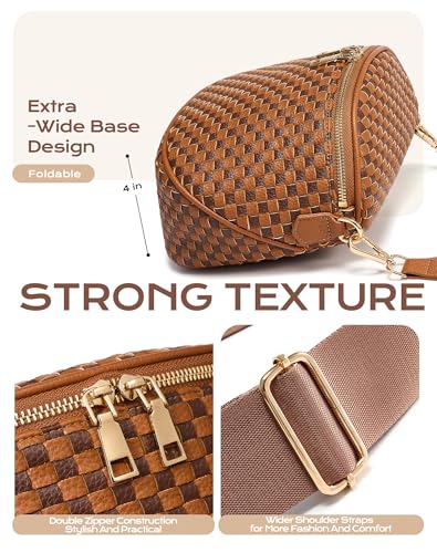 Trendy Woven Checkered Crossbody Bum Bag for Women，PU Leather Checkered Purse Fanny Packs Belt Bag (Woven Bum Bag - Brown Coffee) - color: Woven Bum Bag - Brown Coffee
