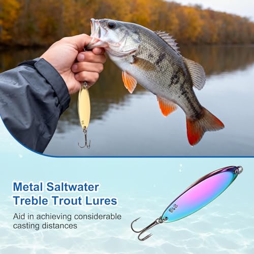 Fishing Spoons Lures, Metal Saltwater Treble Trout Lures Jigging Spoon with Treble Hooks Casting Spinner Baits - color: Colorful, size: 21g / 3/4 oz