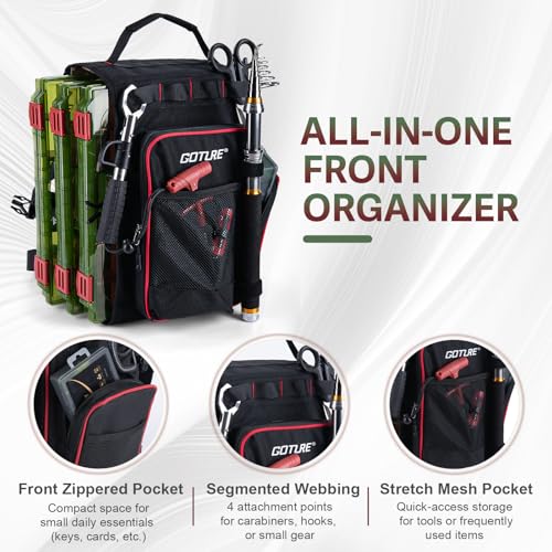 Goture OpenSide Fishing Sling Tackle Storage Bag with 3 3700 Tackle Boxes, Lightweight Fishing Backpack Storge Fishing Gear - Black Bag for Fishing,Gift for men - color: Black, size: Large bag with 3700 trays, style: Bag + Fishing Boxes(handle) + Black Fi