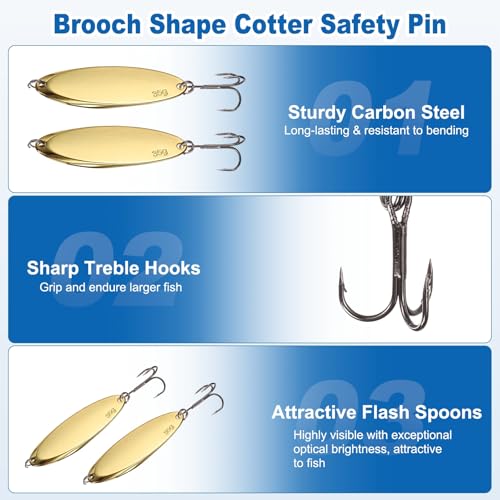 Fishing Spoons Lures, Metal Saltwater Treble Trout Lures Jigging Spoon with Treble Hooks Casting Spinner Baits - color: Gold, size: 35g / 1 1/4oz