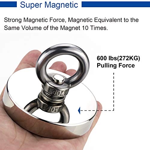 DIYMAG Strong Neodymium Fishing Magnets, 700 lbs(318 KG) Pulling Force Rare Earth Magnet with Countersunk Hole Eyebolt Diameter 2.95 inch(75 mm) for Retrieving in River and Magnetic Fishing - size: 75mm