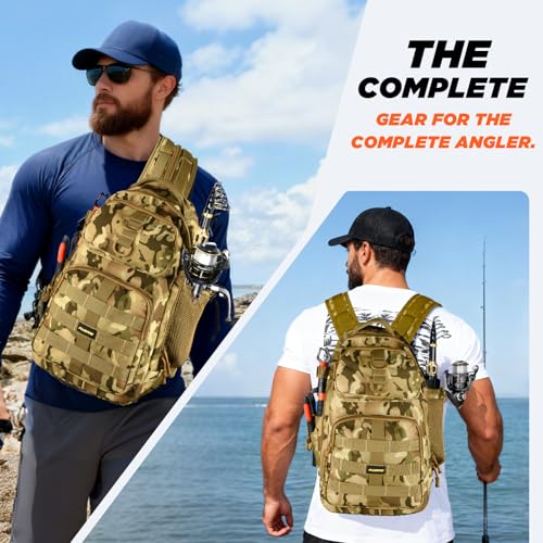 PLUSINNO Fishing Backpack with Fishing Rod and Reel Combos Tackle Boxes, Waterproof Tackle Backpack for Gear with Rod Holder, Fish Gifts for Men with Tool Kit... - color: Khaki Camo Backpack With Rod and Reel Combo
