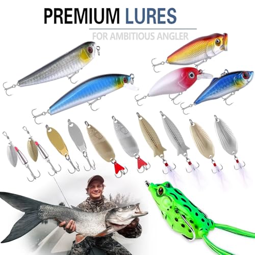 PLUSINNO Fishing Lures, All-in-One Fishing Tackle Box with Tackle Included, Fishing Gear Lure Bait Accessories Kit for Freshwater Bass Trout, Ideal Fishing Gifts for Men, Father & Beginners - color: 302Pcs Fishing Lures Kit