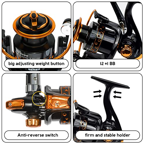 Summer and Centron Spinning Reels, 12 +1 BB Light Weight & Ultra Smooth Reel for Ice/Summer 3000/1000 Fishing Reel by QINGLER - color: SY3000