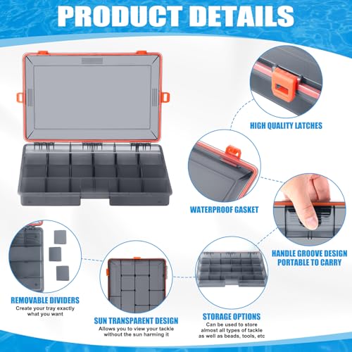 Wonderjune 6 Pack Fishing Tackle Boxes Waterproof 3600 and 3700 Tackle Trays with Removable Dividers Plastic Storage Organizer Bait Vault Camouflage Box for Freshwater Saltwater (Orange,3700) - color: Orange, size: 3700