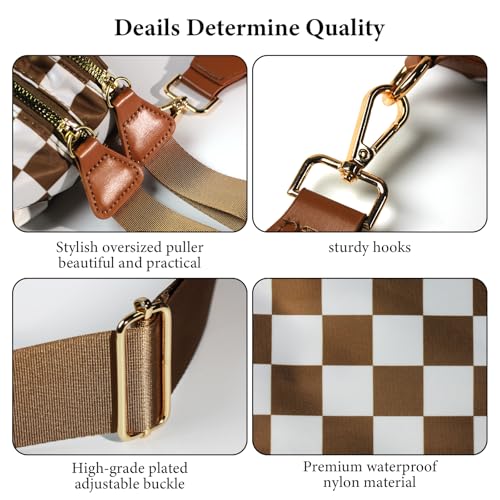 Crossbody Bags for Women, Checkered Bum Bag Crossbody, Spacious Nylon Shoulder Handbag Mom Bag (coffee white checkered) - color: coffee white checkered