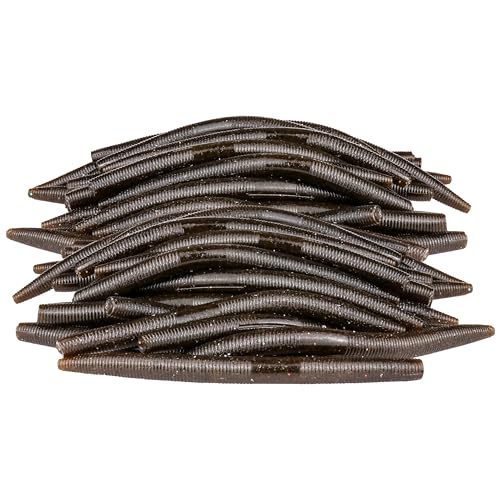 Soft Fishing Worm 100PCS, 3/4/5/6" Mega Value Pack Senko Style Soft Lures for Bass, Plastic Worm Stick Baits, Multicolor, Cost-Effective Fishing Gift - color: Green Pumpkin Flake, size: 3"