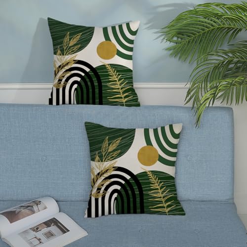 Boho Green Pillow Covers 18x18 Set of 2 Green Gold Leaf Tropical Decor Mid Century Throw Pillows Outdoor Bohemian Decorative Pillowcase Farmhouse Abstract Modern Cushion Case for Couch Sofa - color: Mid Century-green 1, size: 18" x 18" (Pack of 2)