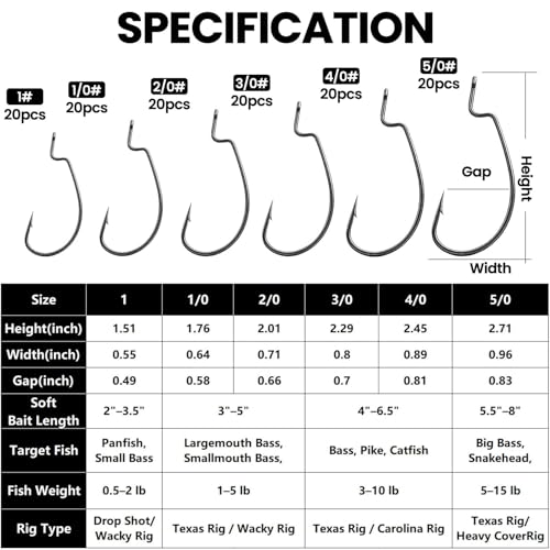 50/100/120pcs EWG Fishing Hooks, Bass Fishing Hooks Offset Worm Hook Texas Rig Hooks Live Bait Fishing Hooks for Freshwater Saltwater Size 4 2 1 1/0 2/0 3/0 4/0 5/0 - color: Black, size: Mixed Set_120pcs