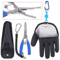 Swpeet 2Pcs Fishing Gear Set, Fisherman Professional Fishing Glove with Magnet Hooks Release and Fishing Pliers Cutters Split Ring Pliers Hook Remover Fish Holder Sheath Lanyard - color: Left, size: X-Large