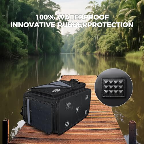 Handor Waterproof Fishing Tackle Bag, Large Saltwater Resistant Storage, 1000D PVC Material, Holds 3600 3700 Trays (Black and Gary, Medium Bag) - color: Black and Gary, size: Medium Bag