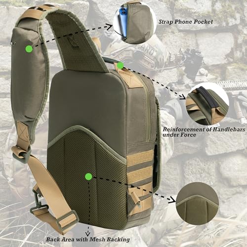 NICGID Tactical Sling Bag Pack Military Rover Shoulder Sling Backpack EDC Molle Assault Range Bag - color: Army Green-808-1, size: 13.3 inch