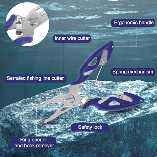 Fishing Split Pliers & Rings Kit, 4 Sizes Stainless Steel Split Scissors Equipment Gear Tool Accessories for Saltwater & Freshwater Fishing Tackle