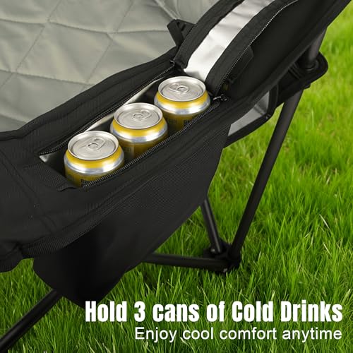 Heavy Duty Fully Padded Camping Chairs 350LBS Capacity Portable Chair Folding Chair with Cooler Bag and Cup Holder for Outdoor,Sports,Beach,Fishing, Hiking, Travel, Picnic, Backyard1PC