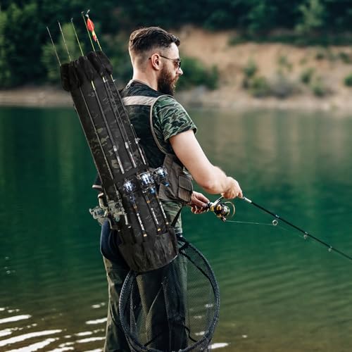 Fishing Rod Bag Fishing Rod Case, Durable Folding 900D Oxford Fabric Portable Large Capacity Waterproof, Fishing Gifts for Men Boys - color: Black Caomo
