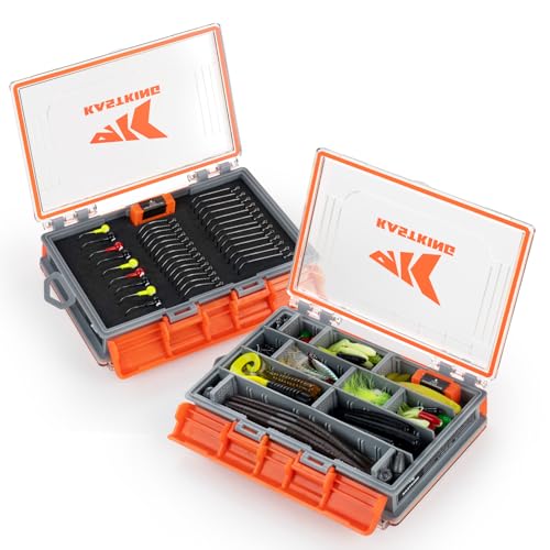 KastKing HyperSeal 3500 Double-Sided Waterproof Fishing Tackle Box – Adjustable Dividers, EVA Foam Jig Storage, Lure & Terminal Tackle Organizer,2 Pack - color: Orange, size: 3500(2 Pack)