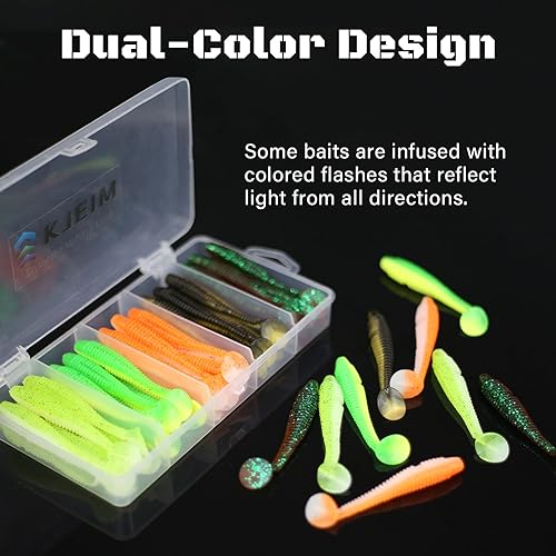 Paddle Tail Swimbaits, 50 PCS Ribbed 3 Inchs Soft Plastic Fishing Lures for Bass Trout Crappie Walleye Saltwater/Freshwater Fishing - color: Light Green