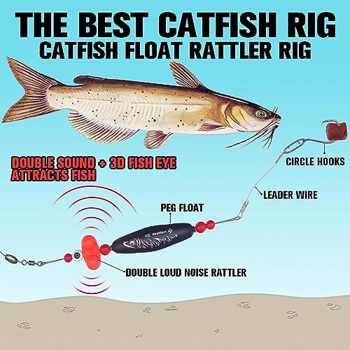 Catfish-Rig-for-Bank-Fishing-Catfishing-Tackle-Floats-with-Rattler-Santee Cooper Rig Equipment - color: Black-4 Pack, size: 3 inch