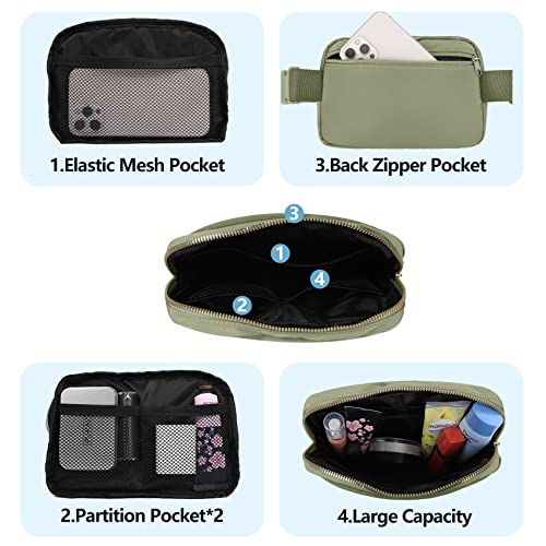 VOROLO Fanny Pack For Women And Men Crossbody Bag Belt Bag | Adjustable Strap Graduation Gifts Lightweight Travel Running - color: Black+Khaki Green