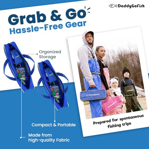 DaddyGoFish Kids Fishing Pole - Rod Reel Combo Tackle Box Starter Set - First Year Small Dock Gear Kit for Boys Girls Toddler Youth Age Beginner Little Children Junior Anglers - color: 2 Pack- Blue + Blue (Complete Set), size: 4ft