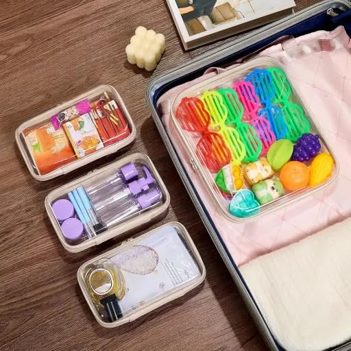 4 pcs Clear Zipper Pouches,Hard Shell Zipper Case, Toiletry Bag for Travel, CLear Diaper Bag, Toiletry Pouch, Travel Organizer, Cosmetic Bag,Toy Storage Bins (M+3S)(Ivory) - color: Ivory, size: M+3S