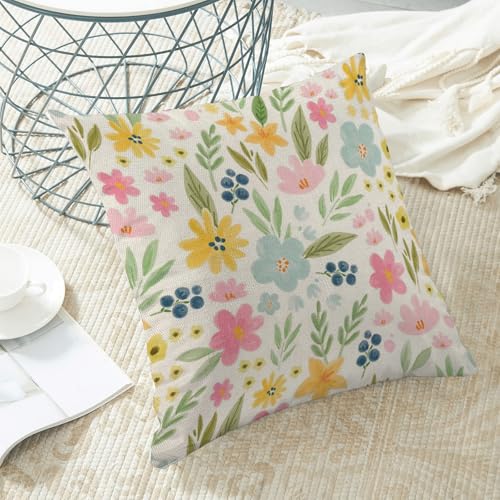 Spring Pillow Covers 16x16 Set of 2, Spring Leaf Watercolor Flowers Throw Pillows Cute Floral Decorative Cushion Case Decorations for Home Couch Sofa Outdoor - color: Floral-a, size: 16" x 16" (Pack of 1)
