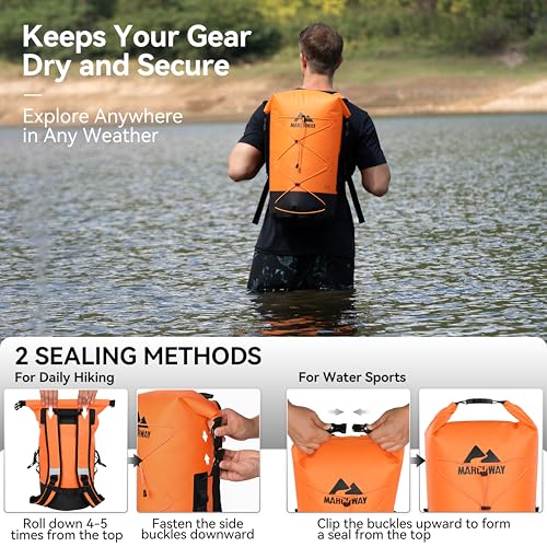 MARCHWAY Floating Roll Top Dry Bag, Flexible Lightweight TPU Waterproof Backpack 20L/30L/40L with Padded Straps for Boating, Kayaking, Swimming, Hiking, Beach (Orange, 20L) - color: Orange, size: 20L