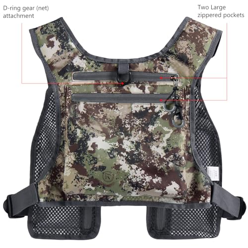 BASSDASH FV08 Ultra Lightweight Fly Fishing Vest for Men and Women Portable Chest Pack - color: Grunge Camo
