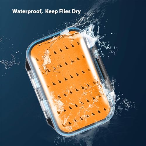 Gonex Fly Boxes for Fly Fishing Jig Boxes Two-Sided Waterproof Lightweight Fly Fishing Box Easy Grip Transparent Lid Fly Fishing Lures Box, 4.1"x 3.0"x 1.2", Orange - color: Orange, Black, Transparent, size: Size A (4.1"x 3.0"x 1.2")