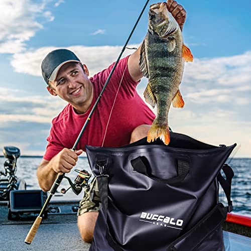 Buffalo Gear Fish Tournament Weigh in Bag for Bass Fishing, Heavy Duty Fish Bag for Caught Fish Waterproof,Leakproof,Puncture Resistant - color: Black-25×23in