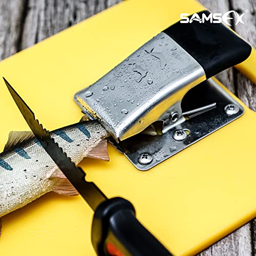 SAMSFX Fish Cleaning Board Tools Fillet Clamp w/Screws Deep-Jaw Fish Tail Clip Board for Scaling Table Bait (Fish Clamps with Black Grip) - color: Fish Clamp with Black Grip
