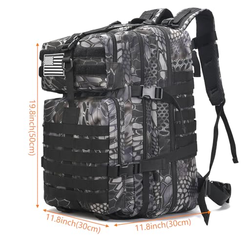 Tactical Backpack for Men, 45L Military Gym Backpacks, Large 3-Day Assault Pack Bug Out Bag MOLLE Daypack for Rucking Fishing Camping (Python camo) - color: Python Camo
