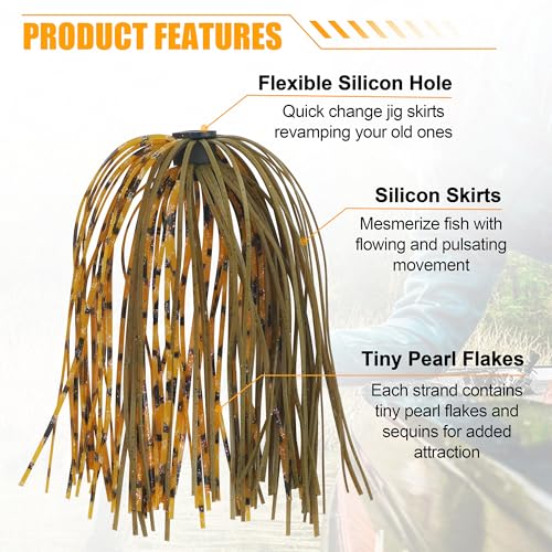 18 Bundles Silicone Jig Skirts 40 Strands Silicone Fishing Unbrella Replacement Skirts Quick Chang for Spinnerbait Bass Jig Lure Making Accessories - style: Orange&green-18pcs