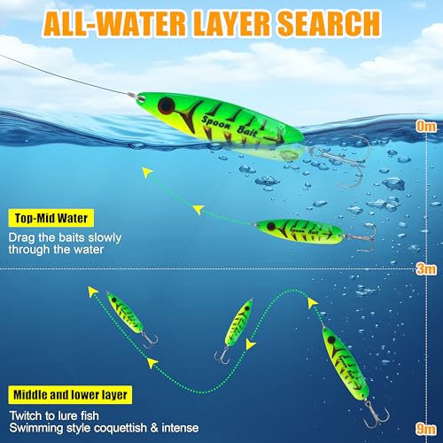 Fishing Spoons Lure Jigs, 5pcs Jigging Spoon Saltwater Fishing Lures Slow Vertical Jigs Metal Baits for Trout Bass Tuna Salmon Sailfish Snapper - color: A-5pcs, size: 3/4oz(20g)
