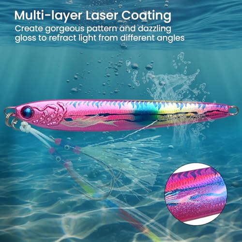 Pristis Angel Wings Vertical Jig, Saltwater Freshwater Fishing Lure for Tuna Grouper Cod Largemouth Striped Bass, Jigging Rod Metal Spoon Speed Pitch Fast Long Casting Sink, Deep Sea Fish - color: Rubine red, size: 2.8oz / 80g